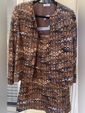 Vintage  La Mendola Made In Italy Brown Silk Skirt Suit Sz S